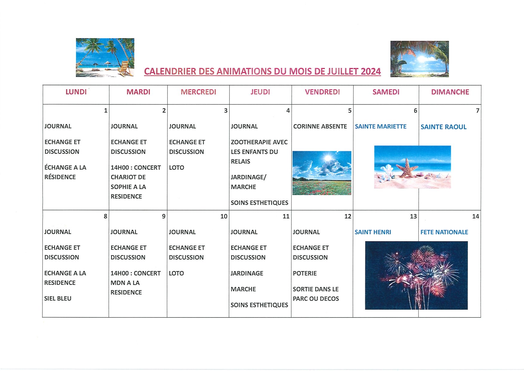 Calendrier animations juillet 2024 Scey